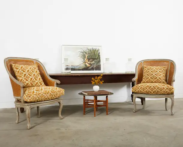 Pair of Hendrix Allardyce Key West Caned Bergere Armchairs