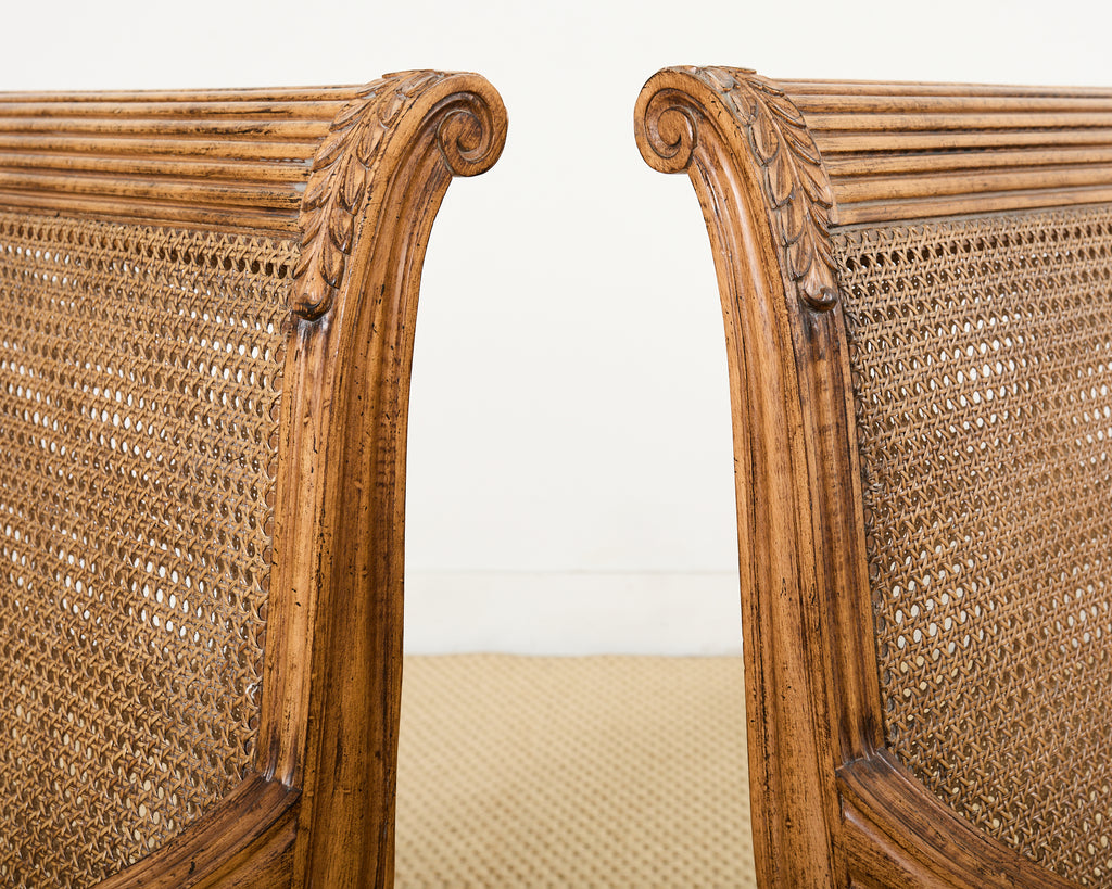 Pair of British Colonial Style Carved Caned Plantation Chairs