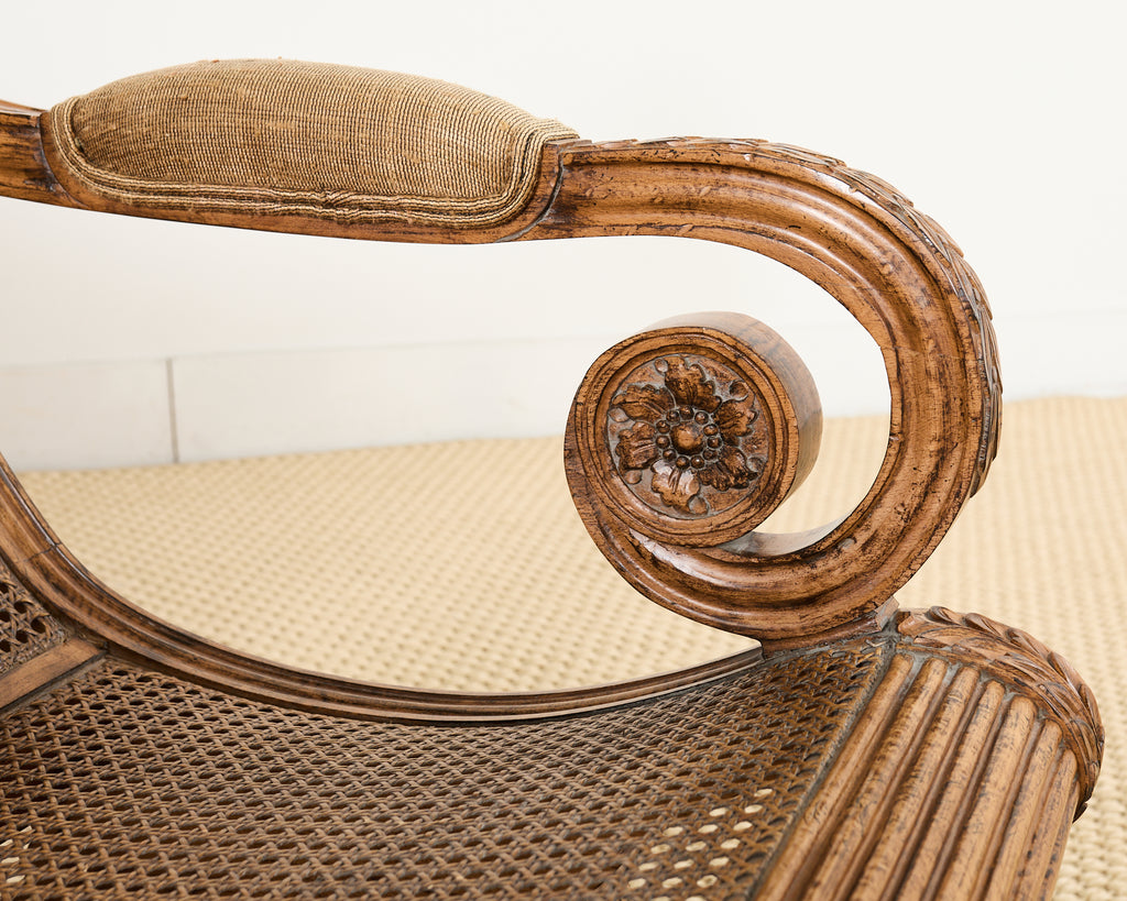 Pair of British Colonial Style Carved Caned Plantation Chairs