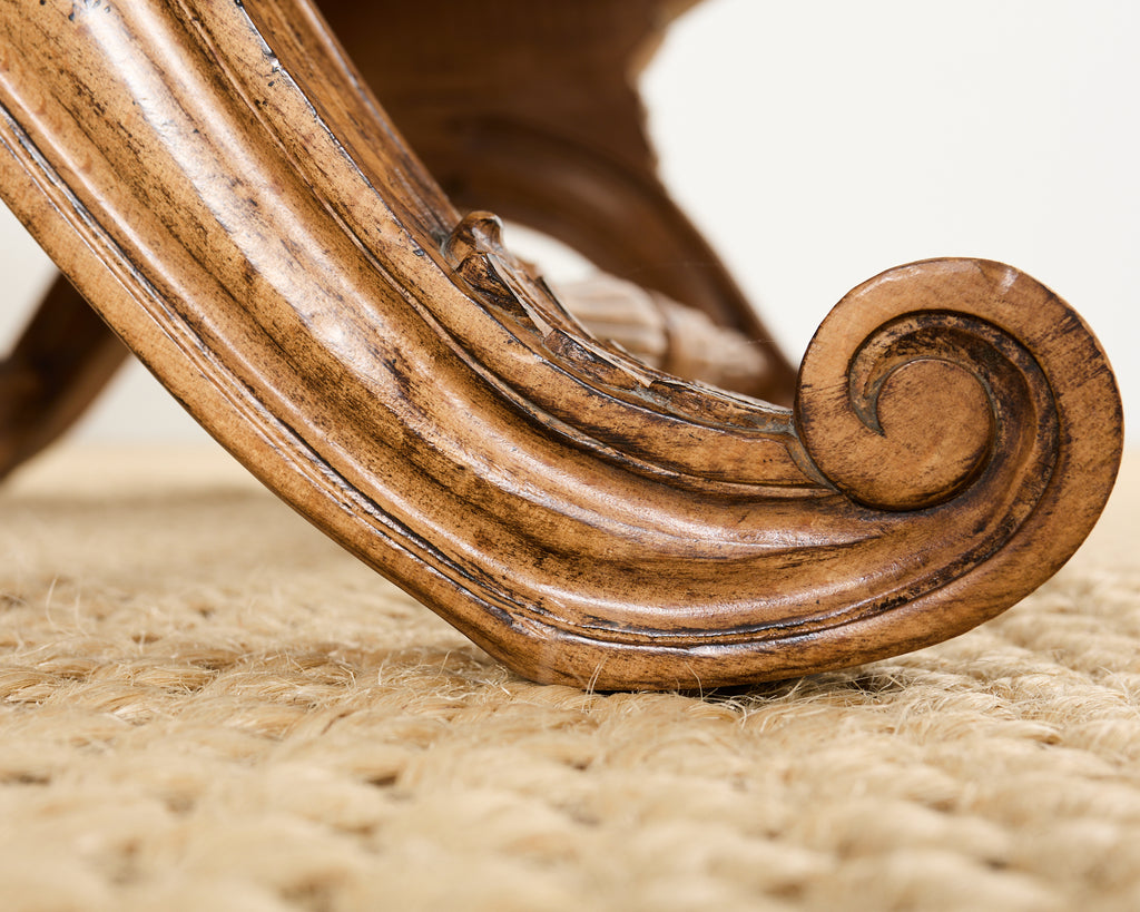 Pair of British Colonial Style Carved Caned Plantation Chairs