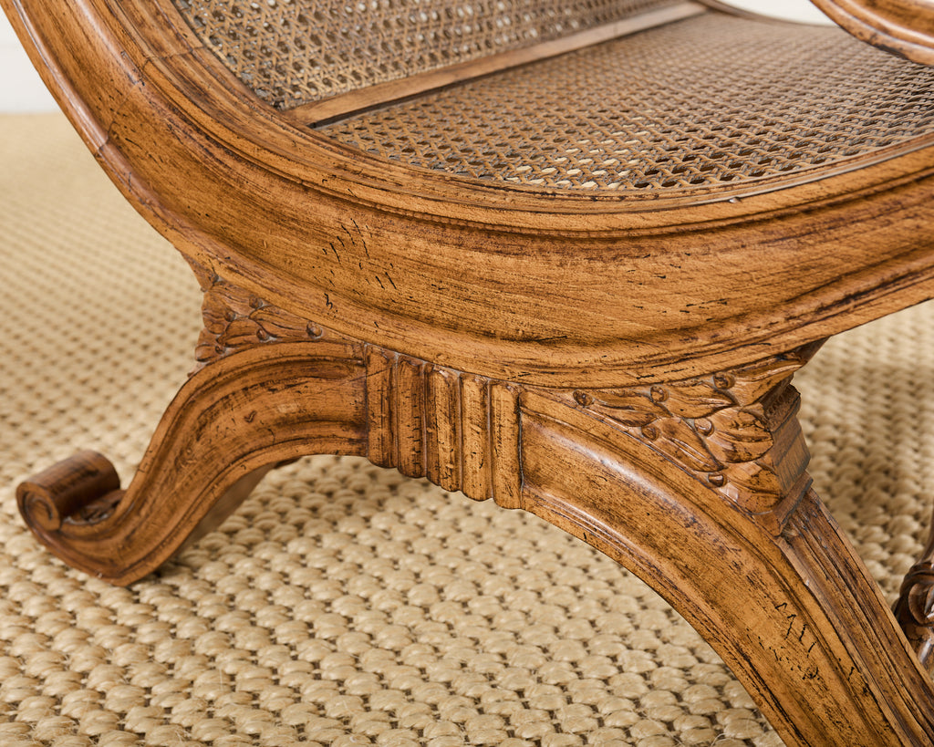 Pair of British Colonial Style Carved Caned Plantation Chairs