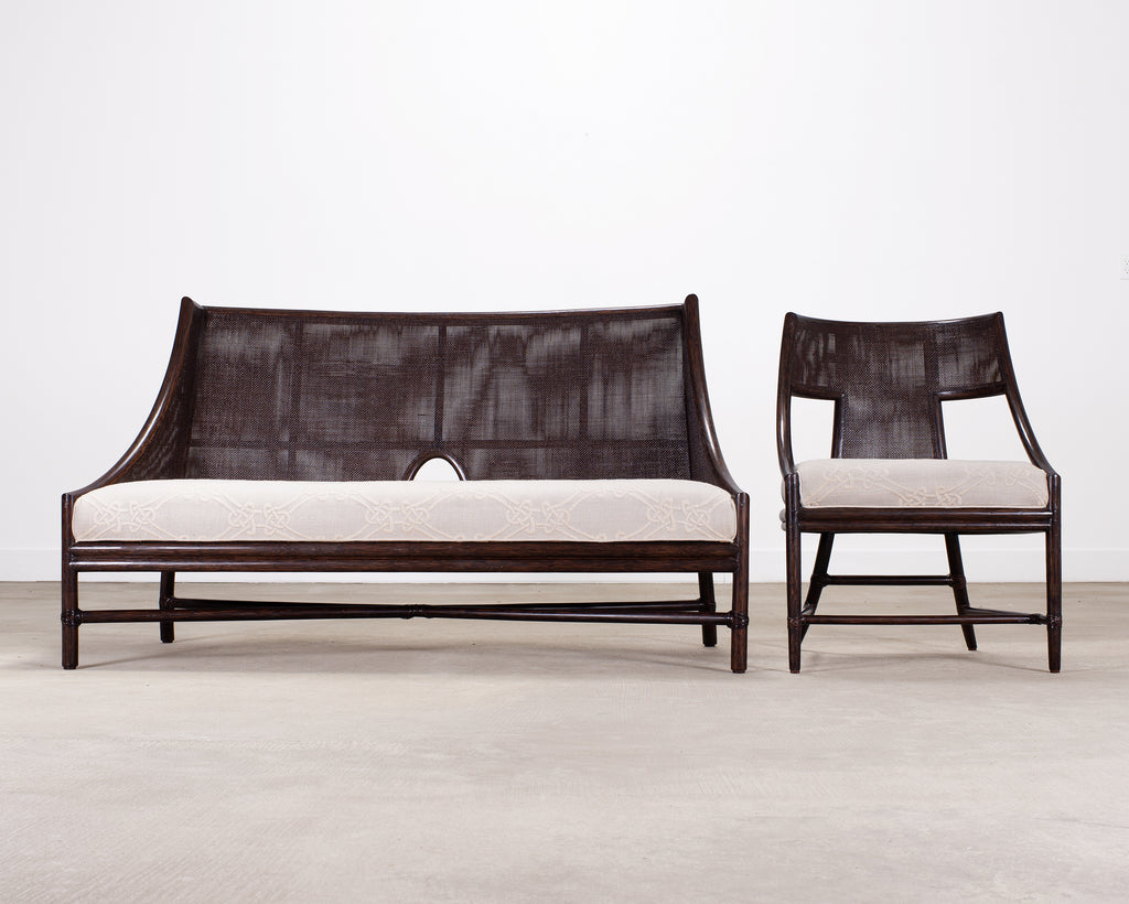 Barbara Barry for McGuire Rattan Cane Settee and Armchair