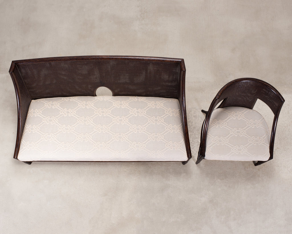 Barbara Barry for McGuire Rattan Cane Settee and Armchair