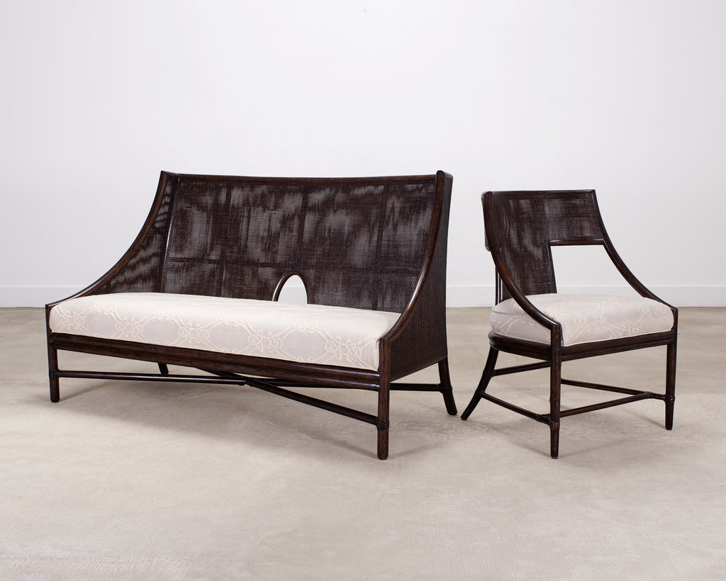 Barbara Barry for McGuire Rattan Cane Settee and Armchair