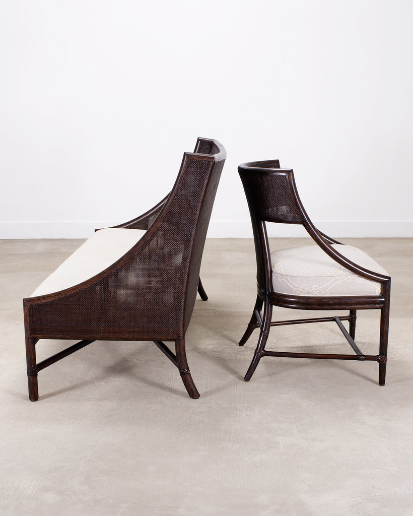 Barbara Barry for McGuire Rattan Cane Settee and Armchair