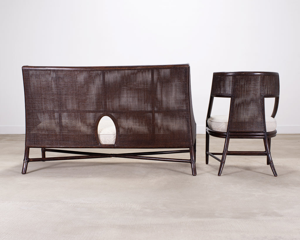 Barbara Barry for McGuire Rattan Cane Settee and Armchair