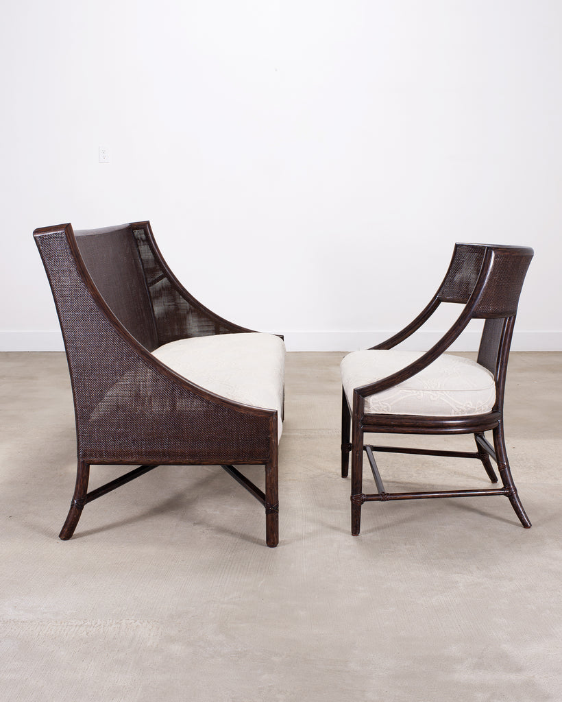 Barbara Barry for McGuire Rattan Cane Settee and Armchair