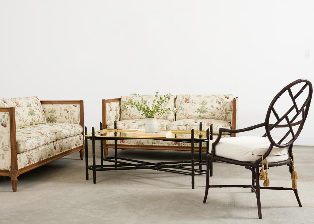 German Regency Brass Tray Faux Bamboo Cocktail Table