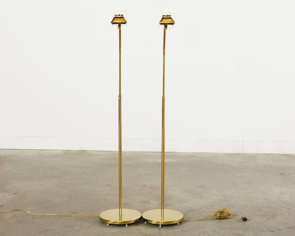 Pair of Art Deco Style Pharmacy Brass Floor Lamps by Casella