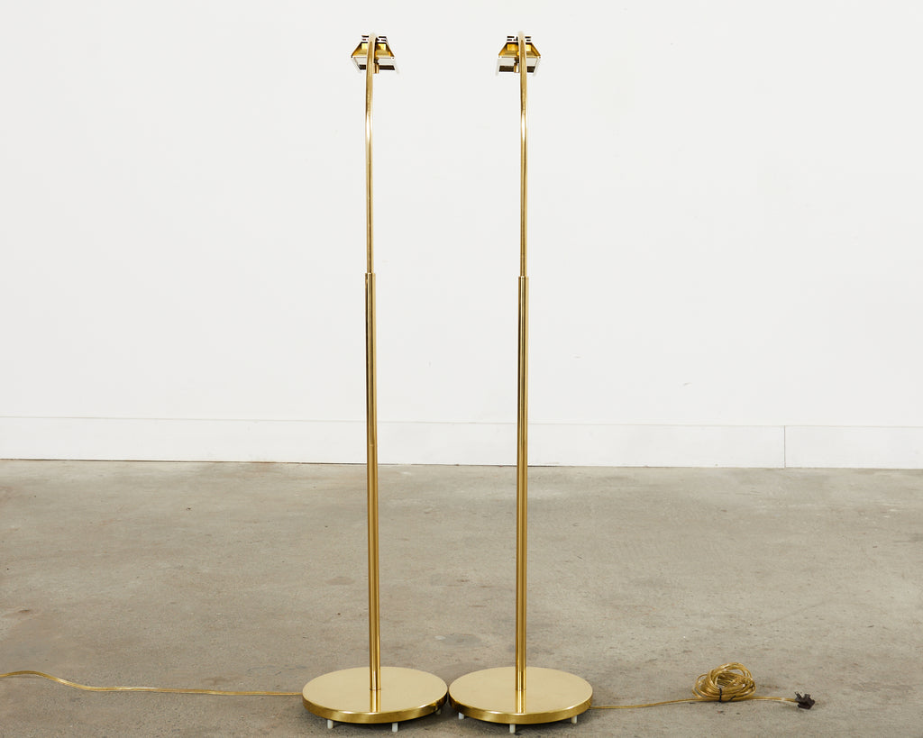 Pair of Art Deco Style Pharmacy Brass Floor Lamps by Casella
