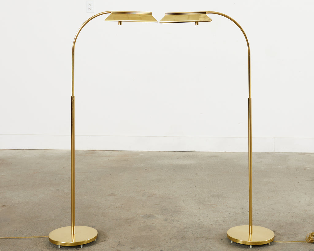 Pair of Art Deco Style Pharmacy Brass Floor Lamps by Casella