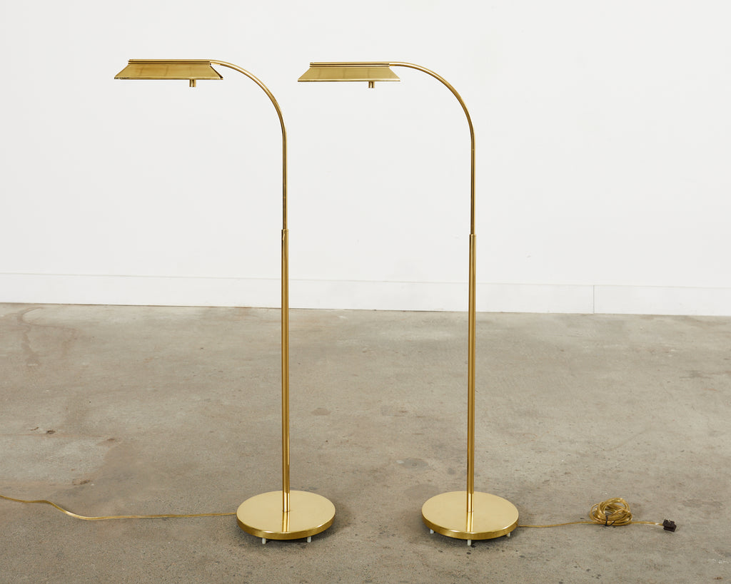 Pair of Art Deco Style Pharmacy Brass Floor Lamps by Casella