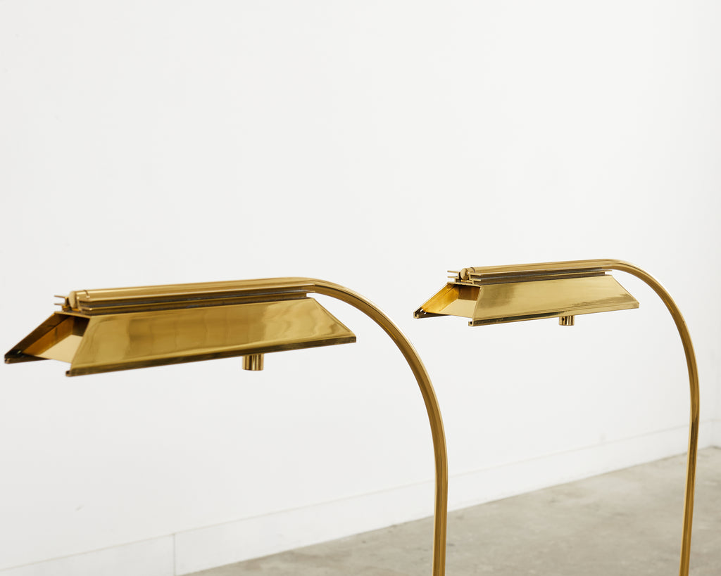 Pair of Art Deco Style Pharmacy Brass Floor Lamps by Casella