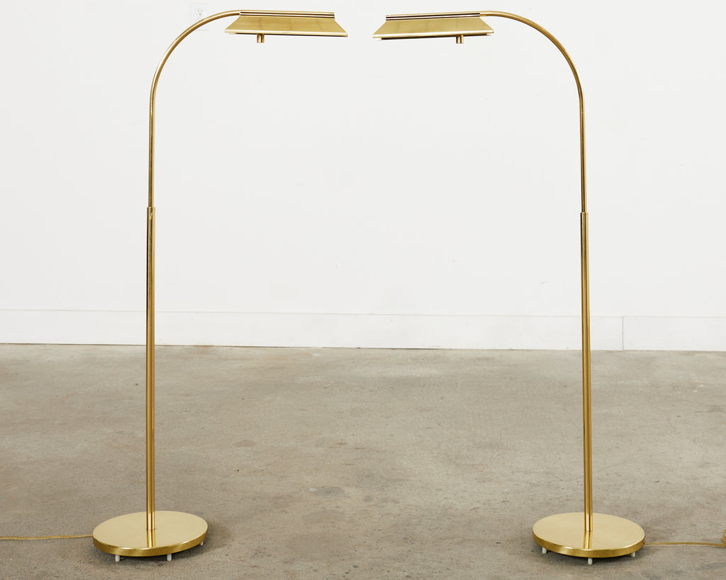 Pair of Art Deco Style Pharmacy Brass Floor Lamps by Casella