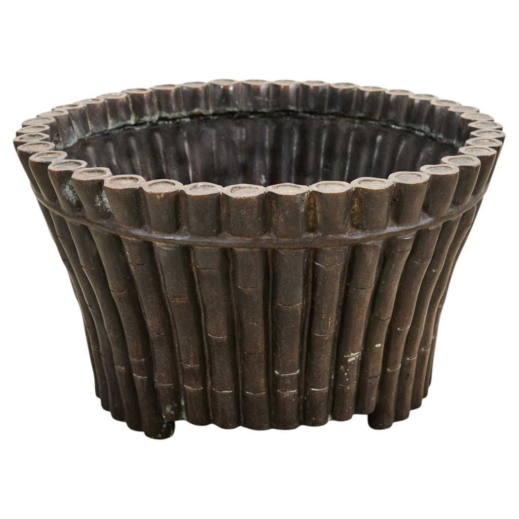 Cast Bronze Faux Bamboo Jardinière Planter with Verdigris
