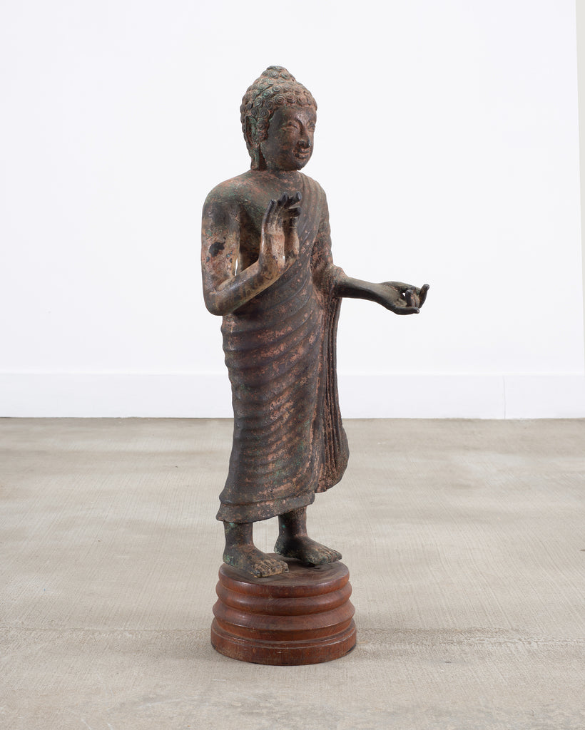 South Asian Cast Iron Buddha Figure Abhaya Mudra Pose 3 Ft