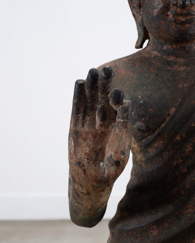 South Asian Cast Iron Buddha Figure Abhaya Mudra Pose 3 Ft