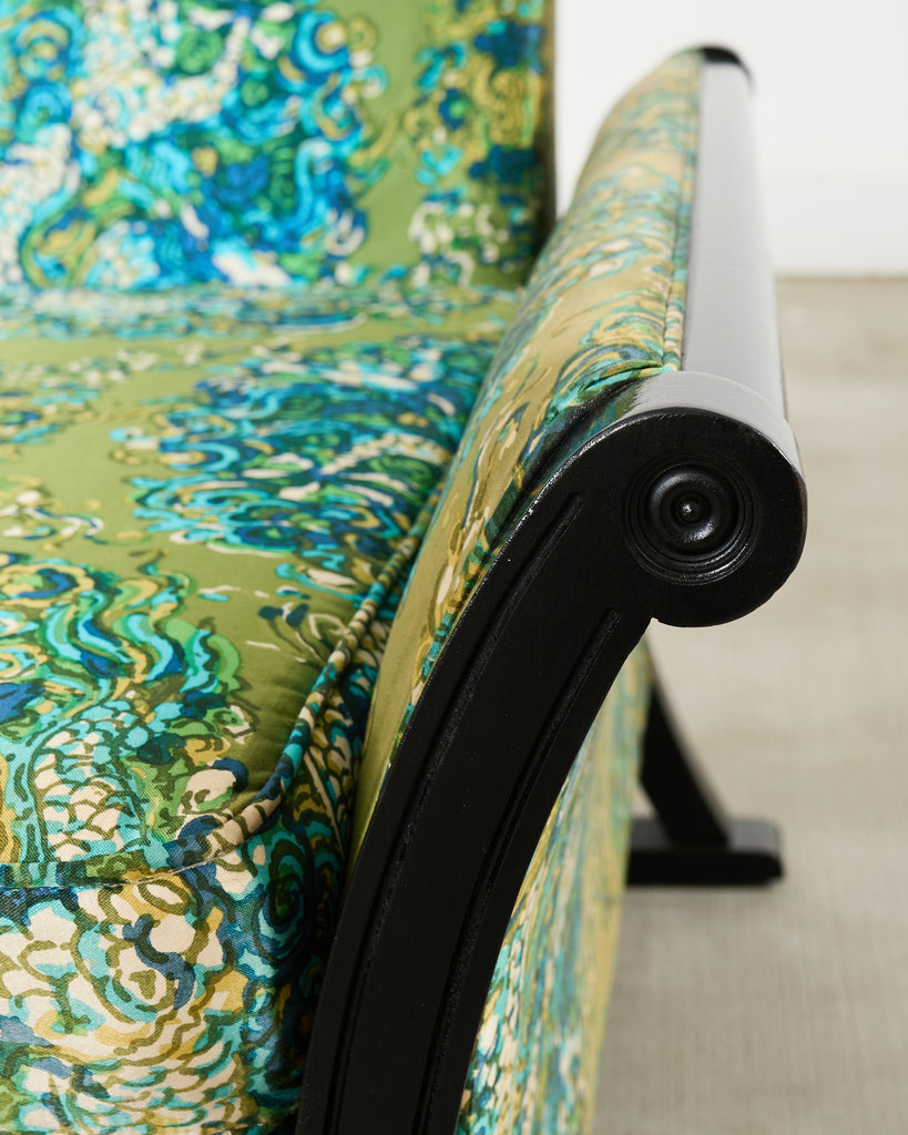 Midcentury James Mont Style Lacquered Gondola Dragon Sofa