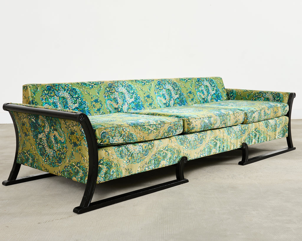 Midcentury James Mont Style Lacquered Gondola Dragon Sofa