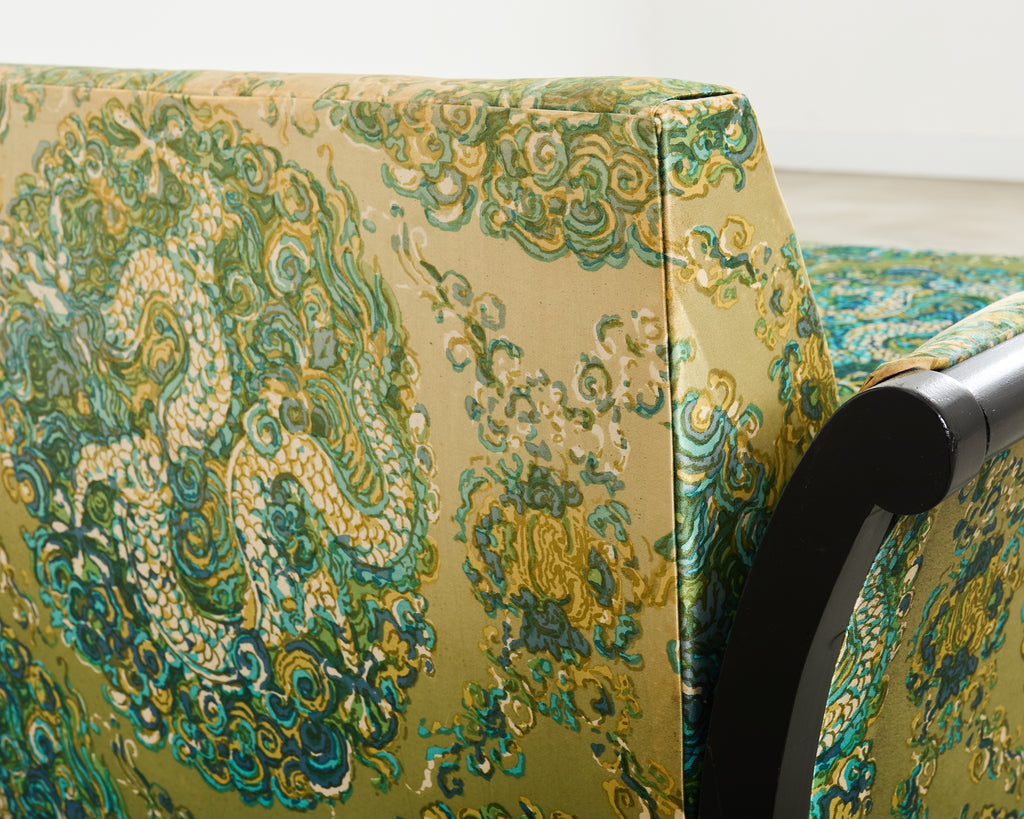 Midcentury James Mont Style Lacquered Gondola Dragon Sofa