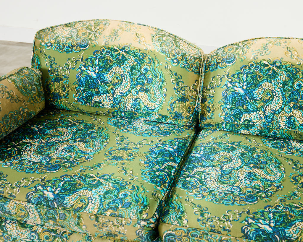 Midcentury James Mont Style Lacquered Gondola Dragon Sofa