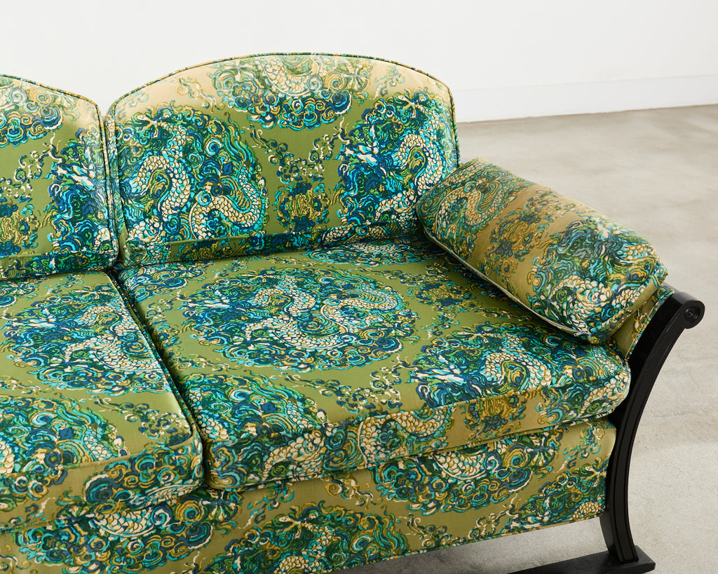 Midcentury James Mont Style Lacquered Gondola Dragon Sofa