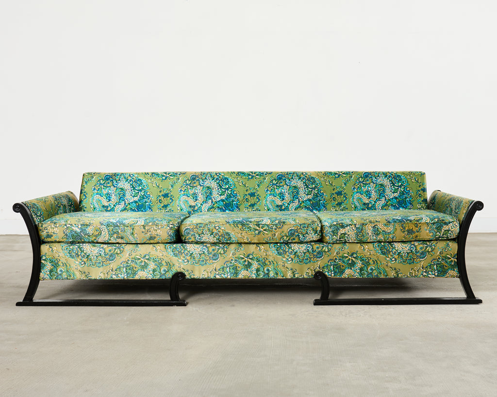 Midcentury James Mont Style Lacquered Gondola Dragon Sofa