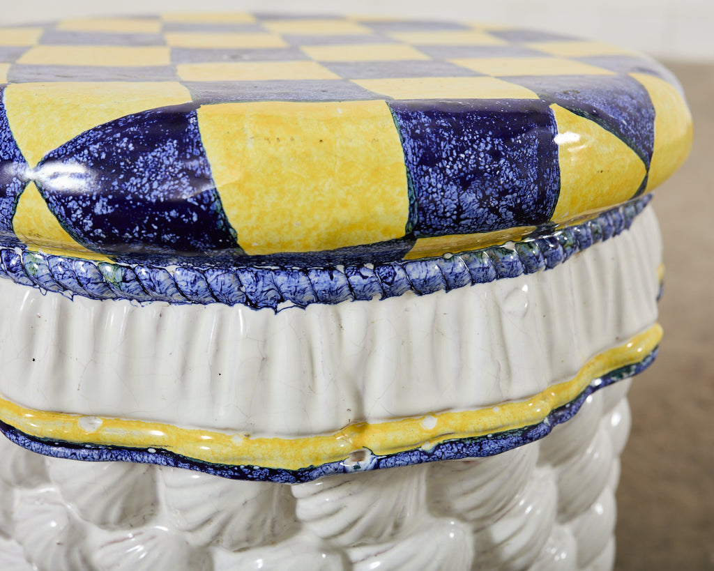 Italian Glazed Ceramic Garden Stool or Drinks Table with Seashells