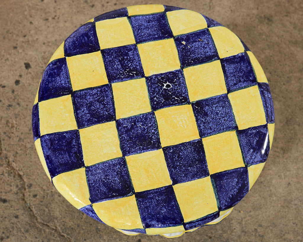 Italian Glazed Ceramic Garden Stool or Drinks Table with Seashells