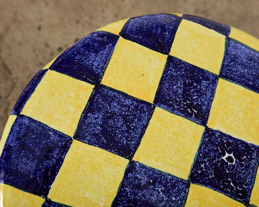 Italian Glazed Ceramic Garden Stool or Drinks Table with Seashells