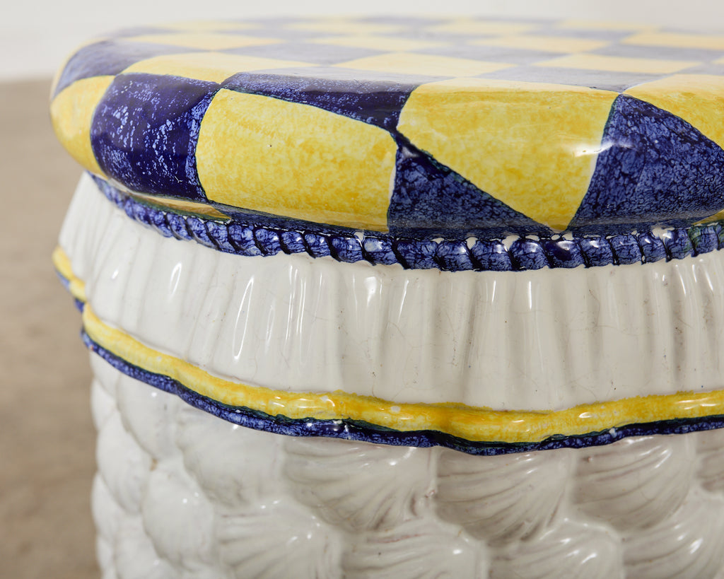 Italian Glazed Ceramic Garden Stool or Drinks Table with Seashells