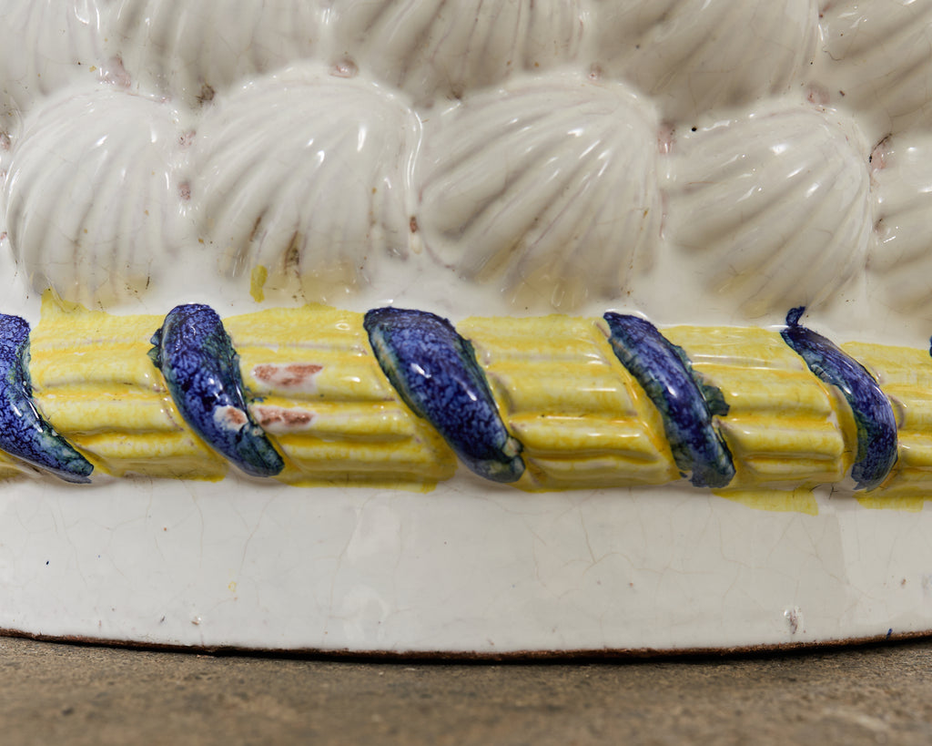 Italian Glazed Ceramic Garden Stool or Drinks Table with Seashells