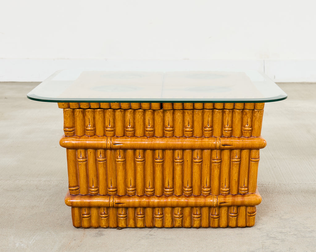 Ceramic Faux Bamboo Planter Glass Top Cocktail Table