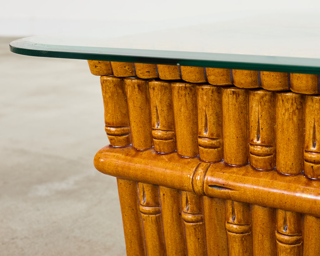 Ceramic Faux Bamboo Planter Glass Top Cocktail Table