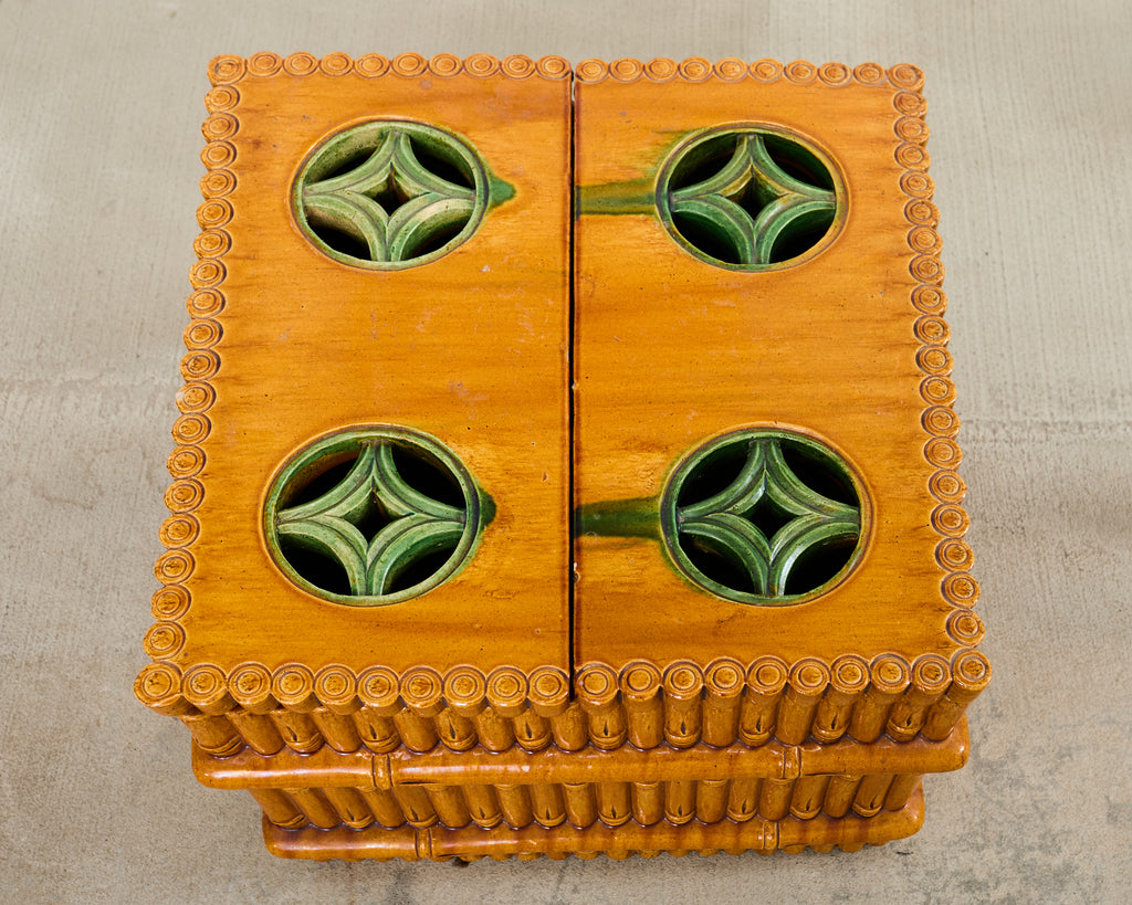 Ceramic Faux Bamboo Planter Glass Top Cocktail Table