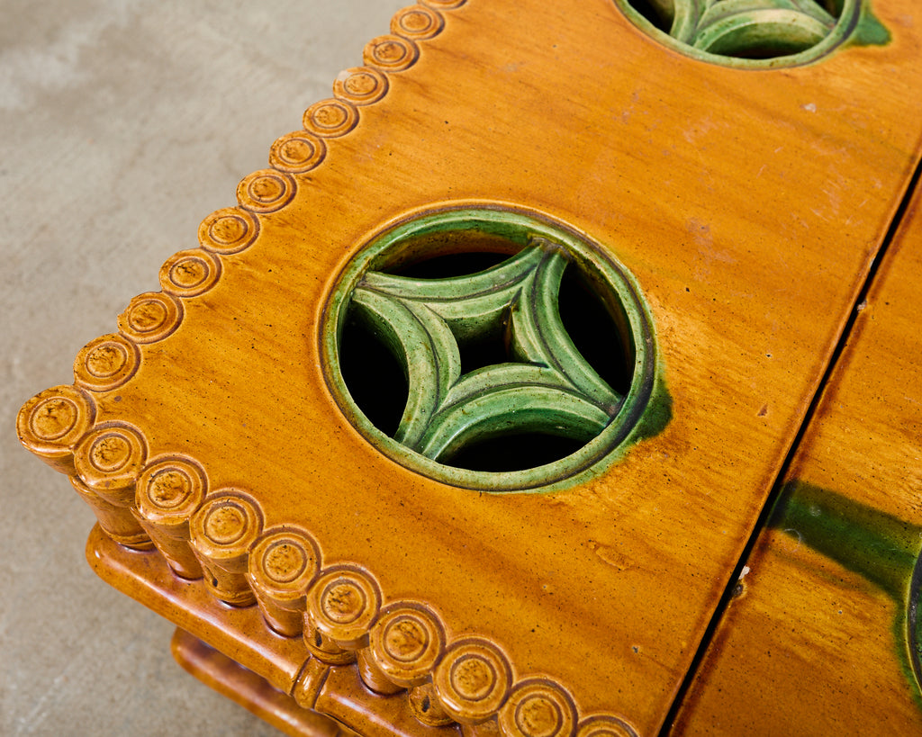 Ceramic Faux Bamboo Planter Glass Top Cocktail Table