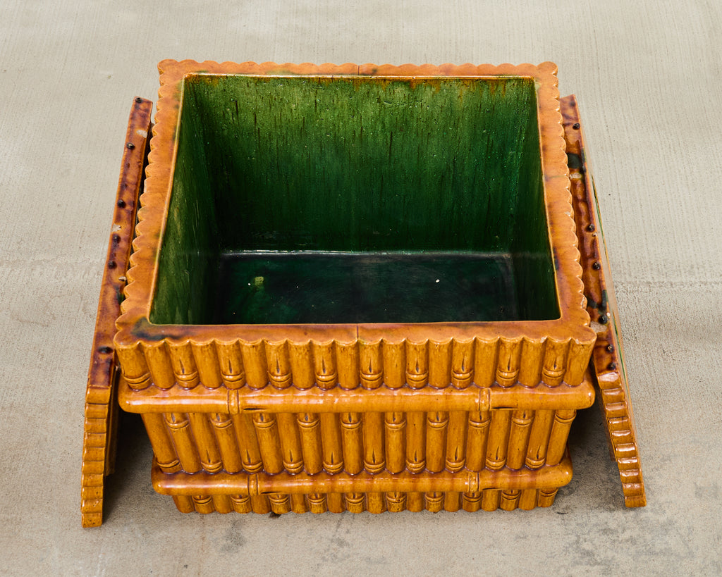 Ceramic Faux Bamboo Planter Glass Top Cocktail Table