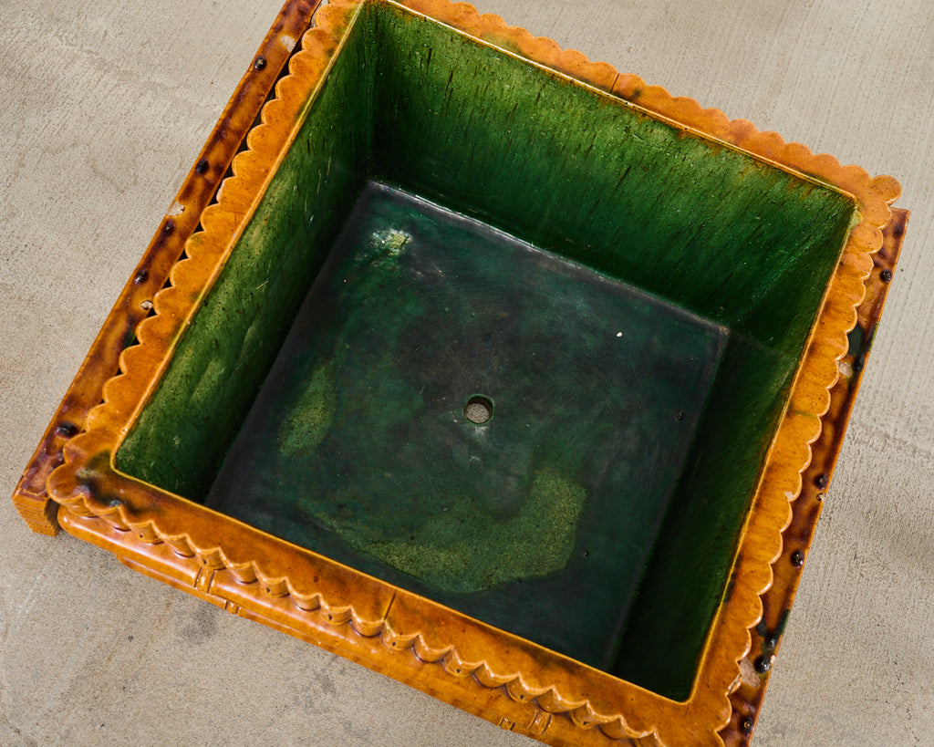 Ceramic Faux Bamboo Planter Glass Top Cocktail Table