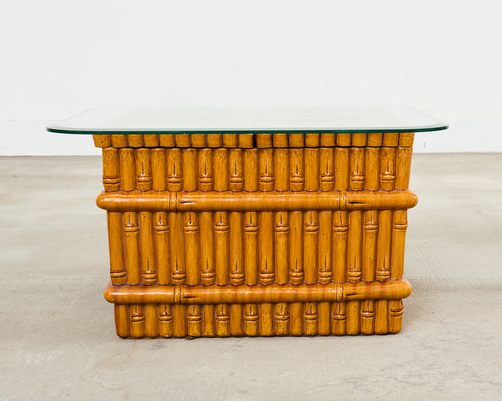 Ceramic Faux Bamboo Planter Glass Top Cocktail Table