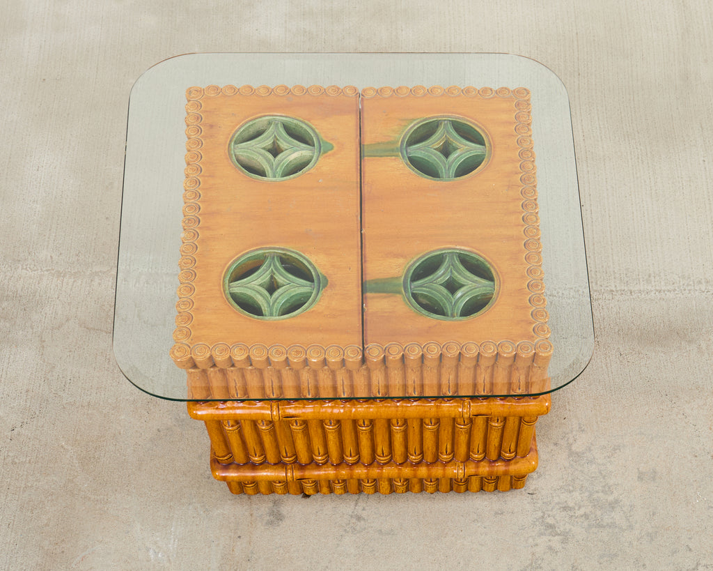 Ceramic Faux Bamboo Planter Glass Top Cocktail Table