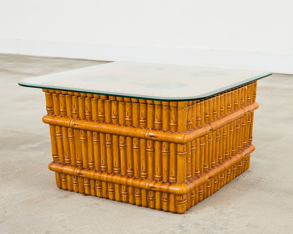 Ceramic Faux Bamboo Planter Glass Top Cocktail Table