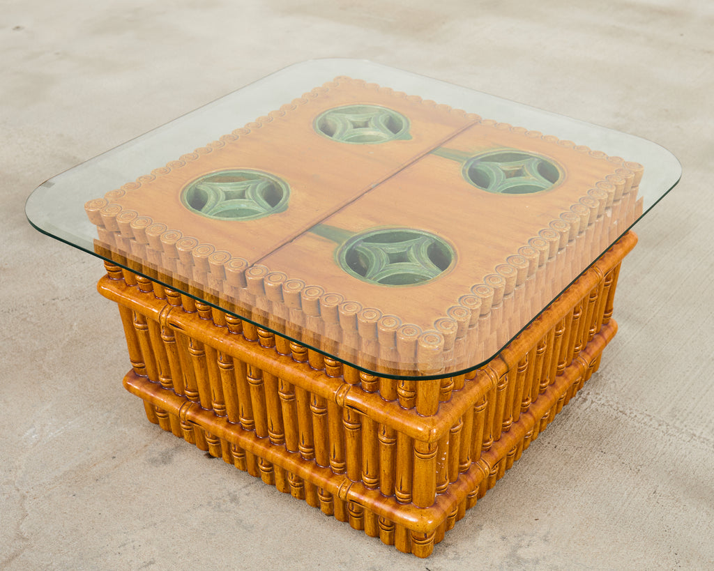 Ceramic Faux Bamboo Planter Glass Top Cocktail Table