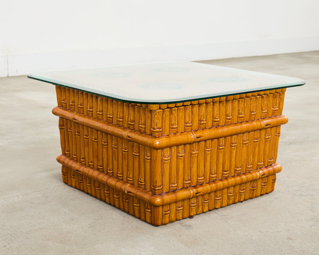 Ceramic Faux Bamboo Planter Glass Top Cocktail Table