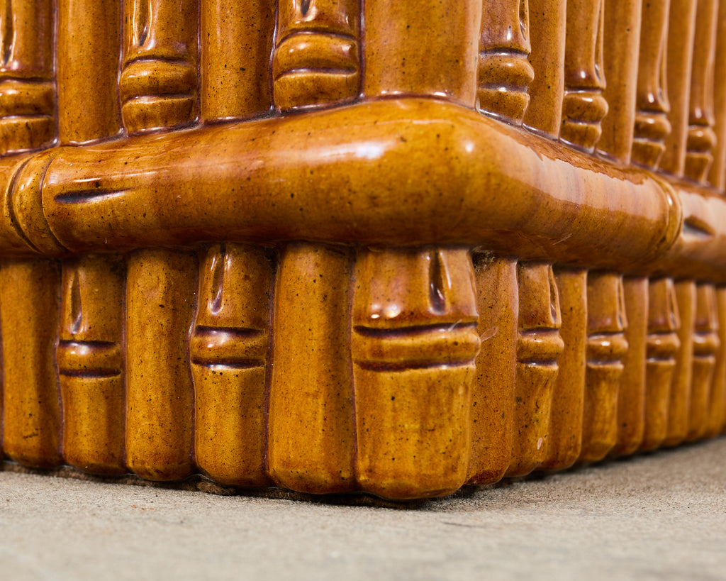 Ceramic Faux Bamboo Planter Glass Top Cocktail Table