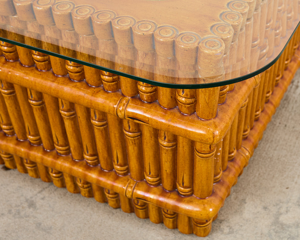 Ceramic Faux Bamboo Planter Glass Top Cocktail Table