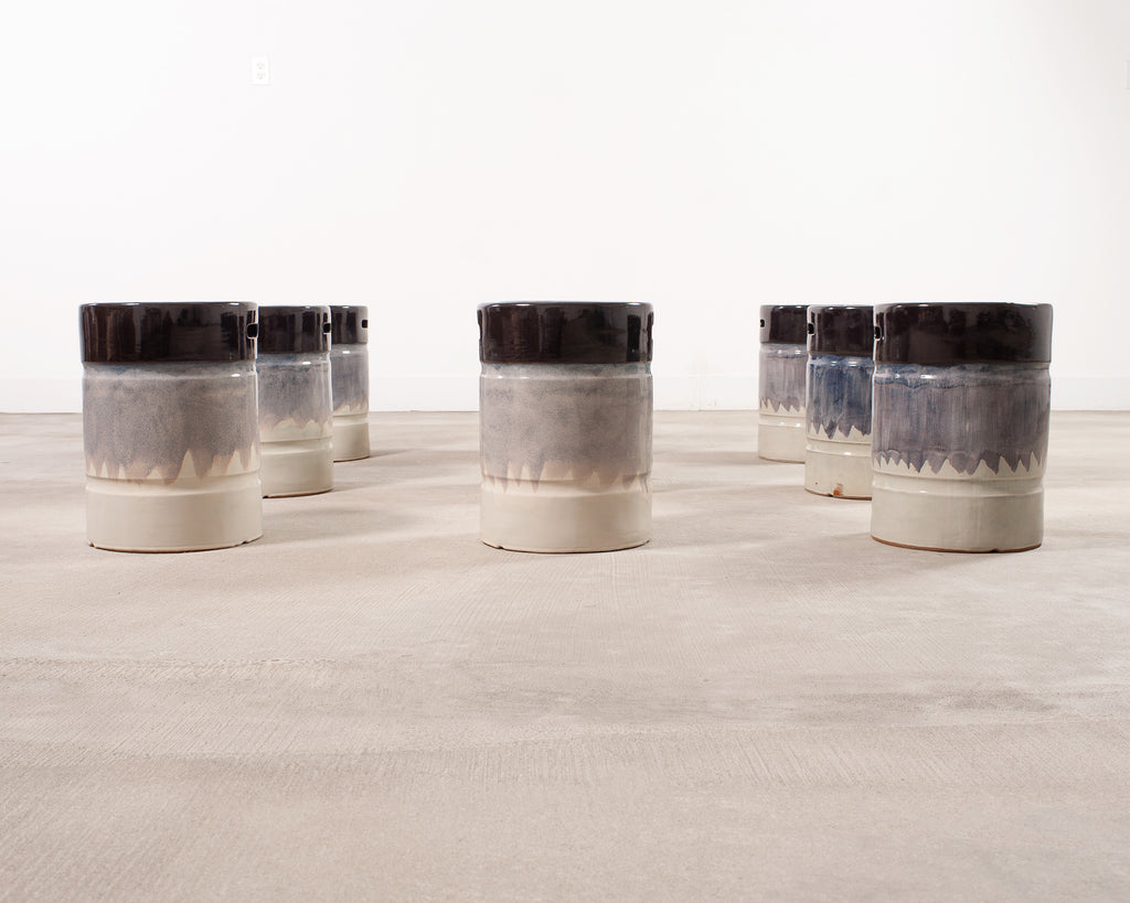 Set of Nine Glazed Terra Cotta Ceramic Stools or Drink Tables