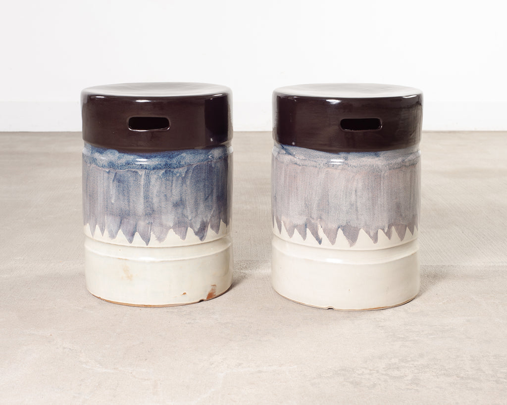 Set of Nine Glazed Terra Cotta Ceramic Stools or Drink Tables