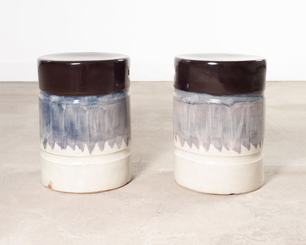 Set of Nine Glazed Terra Cotta Ceramic Stools or Drink Tables