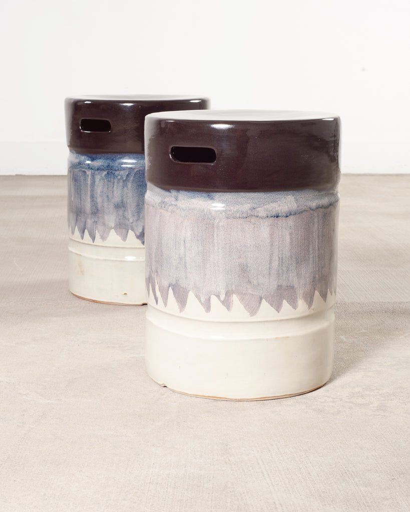 Set of Nine Glazed Terra Cotta Ceramic Stools or Drink Tables