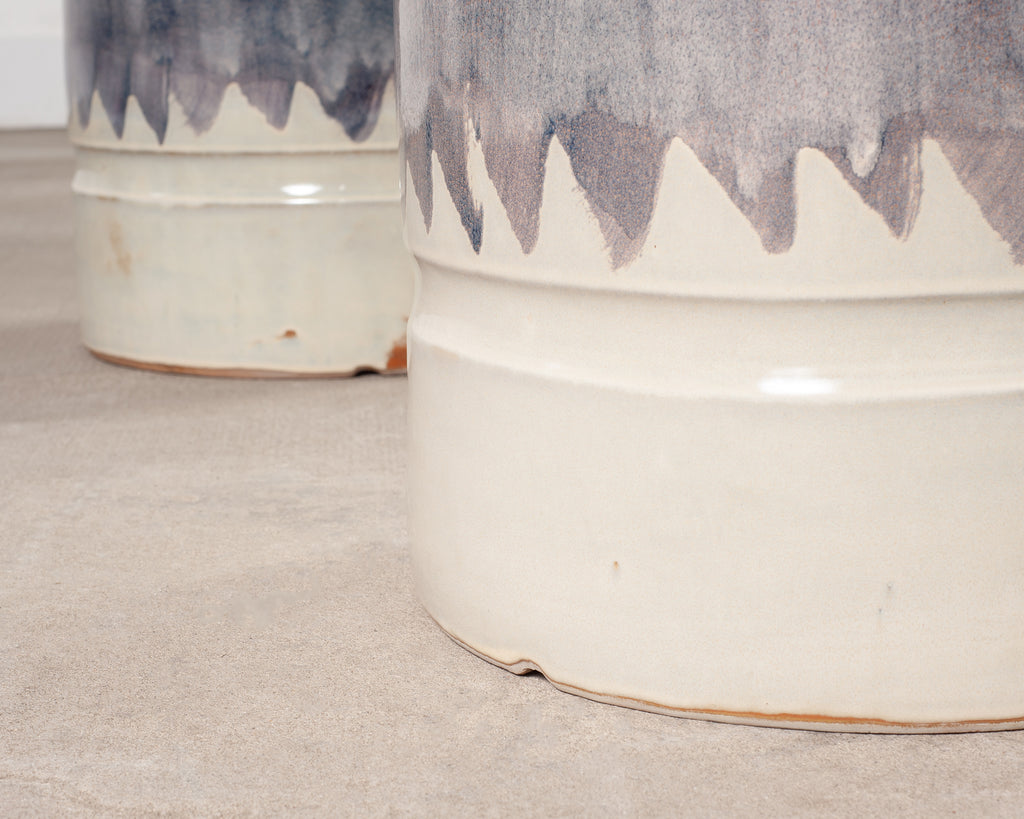 Set of Nine Glazed Terra Cotta Ceramic Stools or Drink Tables